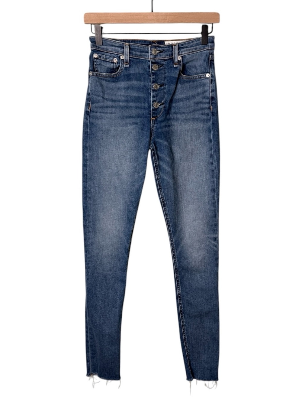 Rag & Bone Nina High Rise Skinny Jeans Button Fly Fire Island Blue Size 25